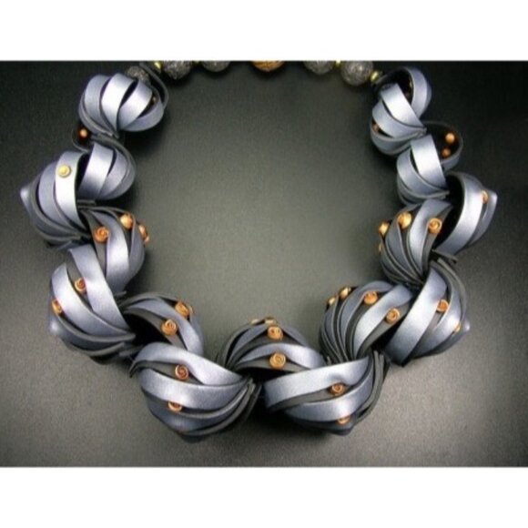 RARE 2010 NIB Handmade Polymer Clay Black, Gold & Gray Necklace, Earrings & Brac - Picture 8 of 9